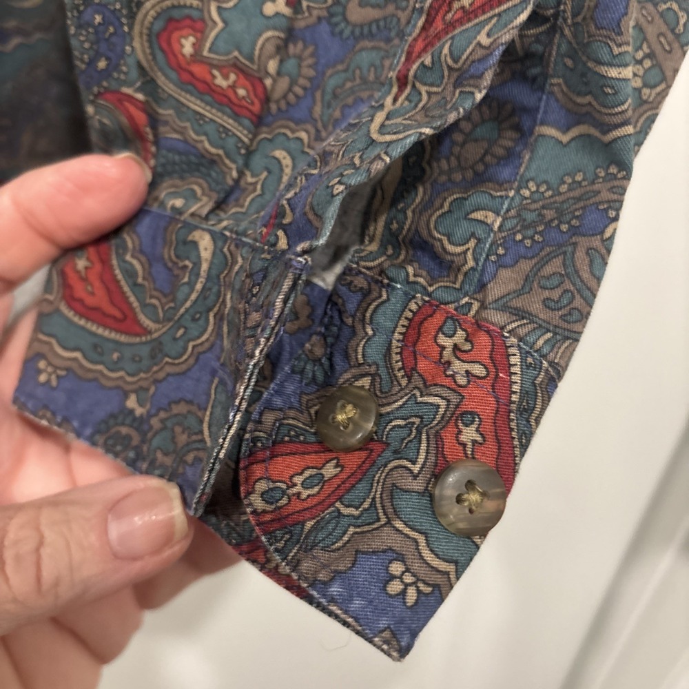 DOCKERS Shirt Men M Paisley Button Front Long Sleeve Cotton Twill 90s Blue VTG - Picture 4 of 6